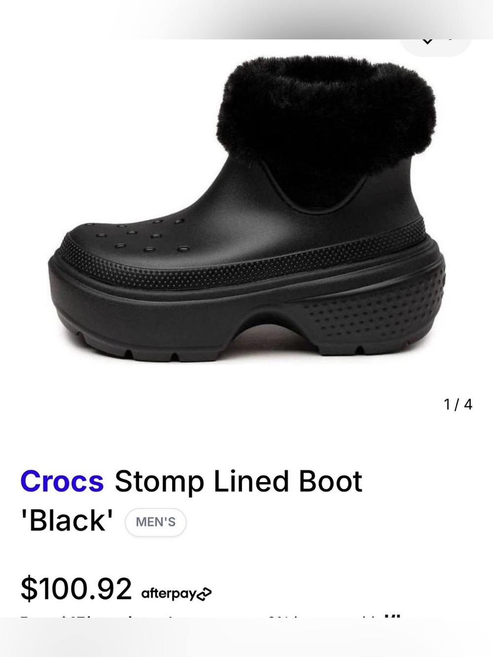 CROCS Black Stomp Lined Platform Boot